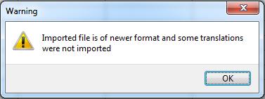 If the list of master strings is different in the file about to be imported, the following warning is shown to the user.