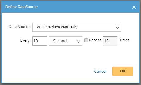 3. Monitor variables on a set frequency: Change Data Source to Pull live data regularly. Set the frequency e.g., every 10 seconds. Click OK and then RUN. Save the map if prompted.