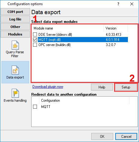 Connection settings 10 Figure 1. Select the data export module For more details about the broker connection settings, see the previous section.