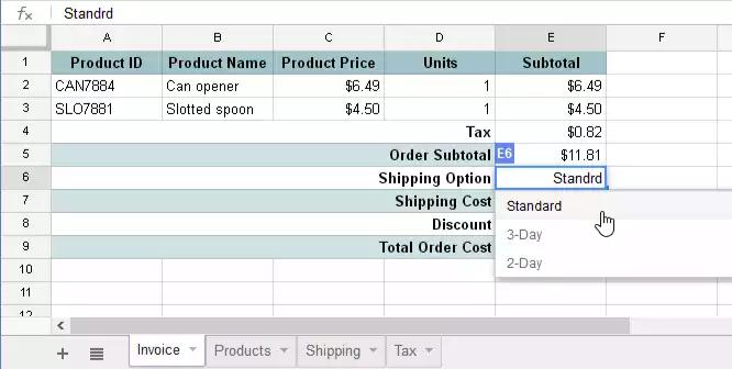 Alternatively, you can type the shipping option, but Google Sheets will only accept it if it is spelled correctly. 6.