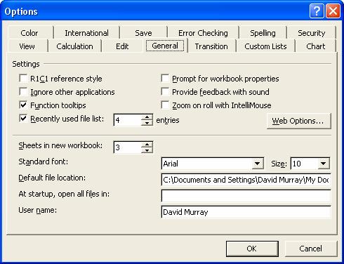 4 Modify basic options/preferences in the application: user name, default directory/ folder to open, save spreadsheets.