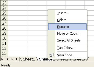 PAGE 27 - ECDL MODULE 4 (USING MICROSOFT EXCEL XP) - MANUAL To rename a worksheet tab Right click on