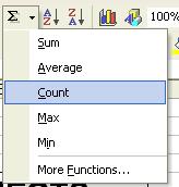 PAGE 43 - ECDL MODULE 4 (USING MICROSOFT EXCEL XP) - MANUAL Click on the down arrow next to the AutoSum icon and select
