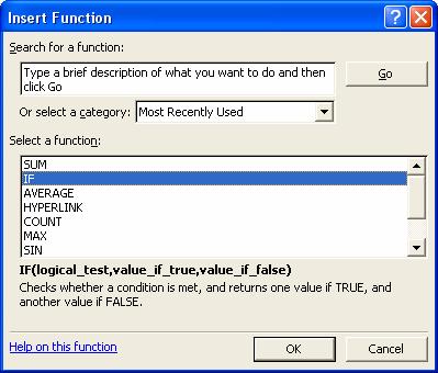 To enter an IF( ) function Click on the cell to contain the IF( ) function.