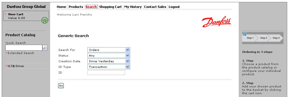 How to search for an existing order It is possible to check existing orders. For that purpose go to the search.
