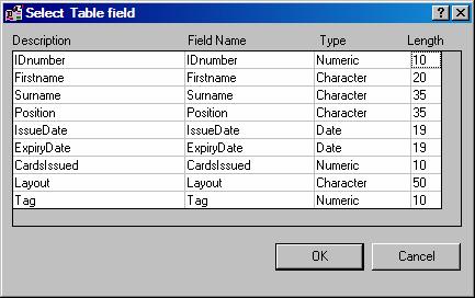 Data tab You can select a field or combination of fields from the database. Click the Field button to get a list of the available fields.