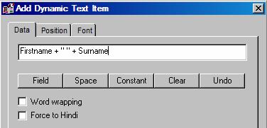 You can also create field strings consisting of one or more fields in combination with spaces and constants.