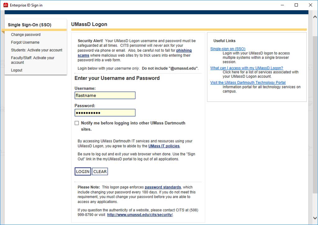 10. The UMassD Logon page is displayed.