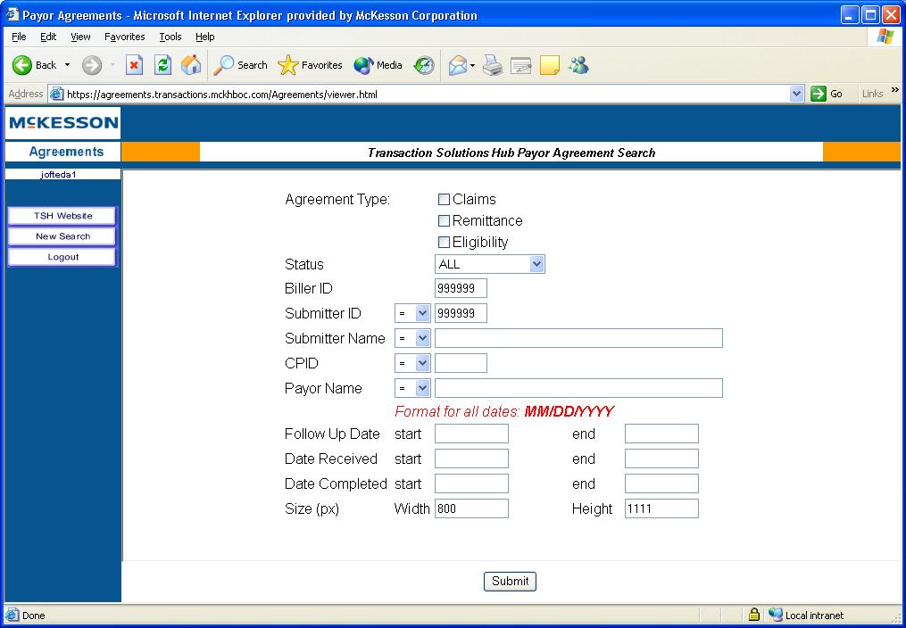 Agreement Viewer Features Features that are available via the agreement viewer are the following: Type of document (claims, remittance, eligibility) Status of the document Submitter number and name