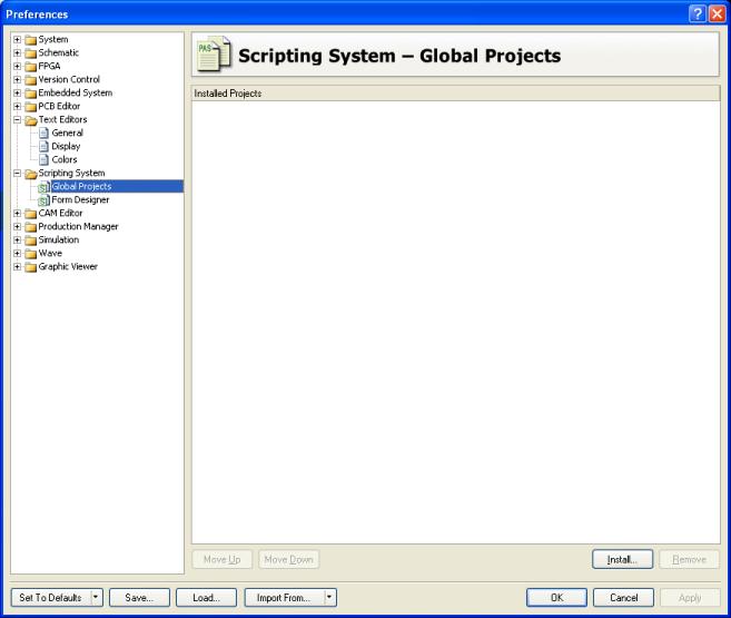 Figure 8: Installed Projects for global script projects. Creating New Scripts To create a new script in your project, you can choose a script based on a particular scripting language.