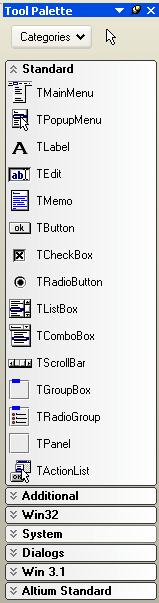 Figure 34. Tool Palette panel with various components. A range of controls are available on the Tool Palette panel categorized by different tabs.