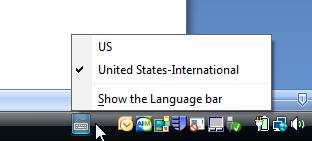 and International by clicking on the keyboard icon
