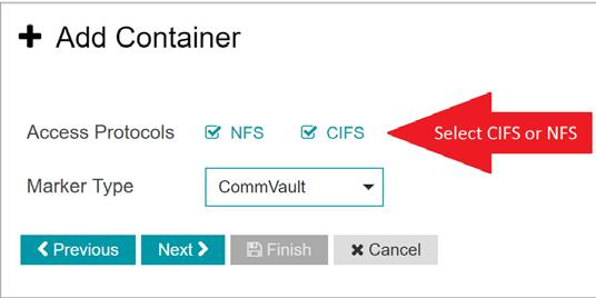 3 Select the CIFS or NFS check box as needed, and click Next. (vranger supports both the CIFS and NFS protocols.) 4 For NFS, specify the client access credentials and click Next.
