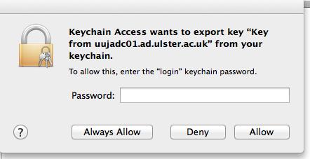 Enter your login password to confirm the KeyChain Export The file