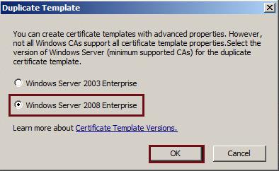 The Duplicate Template dialog box displays. Workspace ONE UEM will use the duplicate certificate template. The template you choose depends on the function being configured in Workspace ONE UEM.