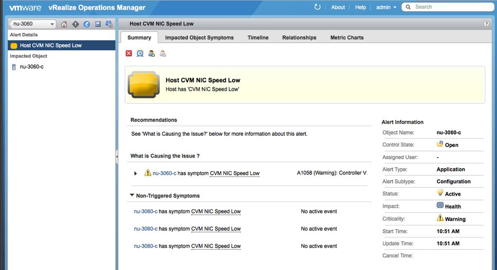 6. Alerts The Management Pack pulls alerts and events from the Nutanix API and displays them in vrealize Operations as alerts. Refer to section 10.