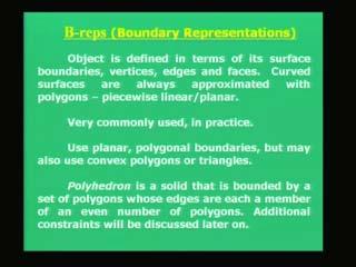 (Refer Slide Time: 03:51) Towards the end of the last class I just introduced the concept of boundary representations which is similar to the concept of wire frame diagrams to represent the surface