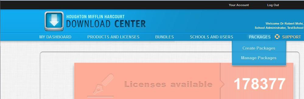 6.2 Creating and Managing Packages on the HMH Download Center School and District Administrators will see PACKAGES in the navigation bar on the HMH Download Center.