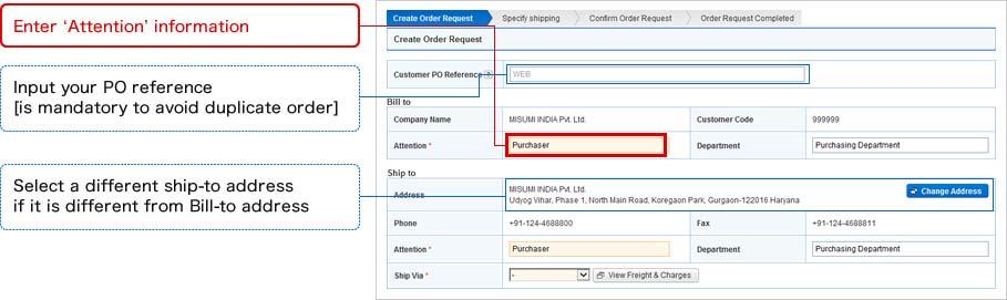Follow the explanation in red for required fields in the Web Ordering