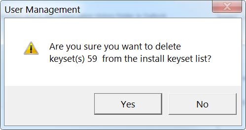 SpeedNet Security Administration Saving a Security Association Database Figure 28. Permission to delete a keyset. STEP 7. Click the Yes button to delete keyset 59.
