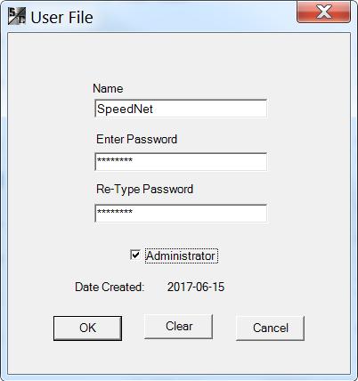SpeedNet Security Administration Adding a User STEP 1. Click the Add button on the User Management window. The User File dialog box will open. See Figure 7. Figure 7. KeyGen User File dialog box.