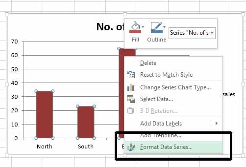 Excel 2013 Foundation Page 147 Changing the column, bar, line or pie slice colours in a chart Click on the second worksheet tab, called Column Chart. Click on one of the columns within the chart.