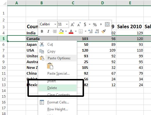 Excel 2013 Foundation Page 42 The row is deleted without any additional warning.