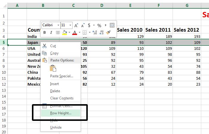 Excel 2013 Foundation Page 47 The Row Height dialog is displayed allowing you to set the exact row height, as required.