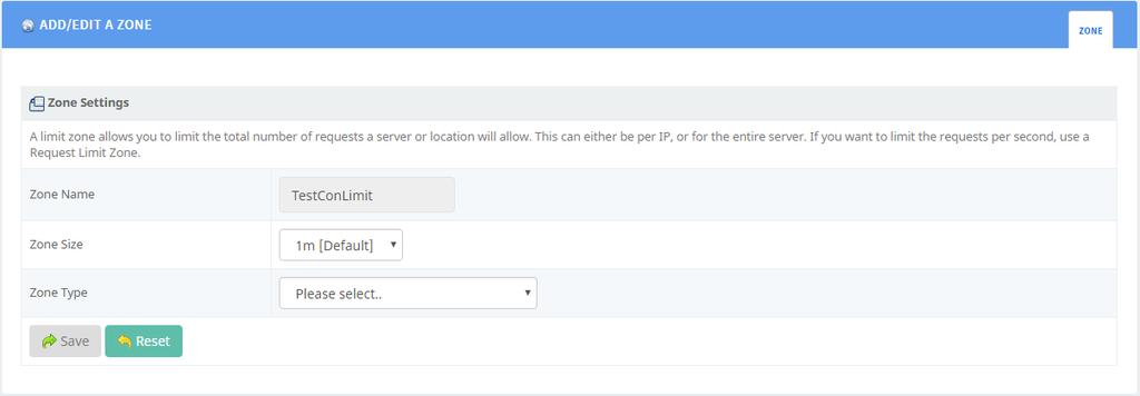 Advanced Configuration Connection Limit Zones This optional function can be used to apply limits on the number of sessions (connections) a server or location will allow, based either per IP or for