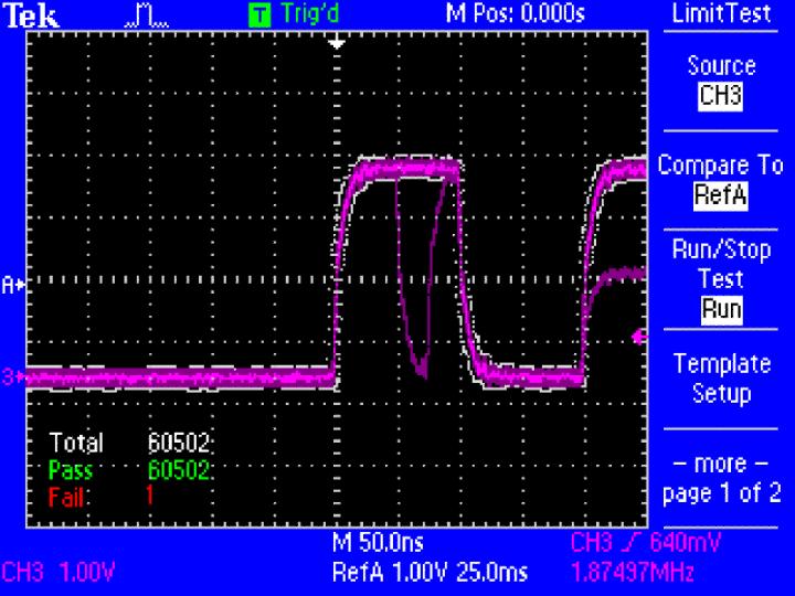 TDS2000C Digital Storage Oscilloscopes Limit Test provides a quick Pass/Fail comparison of any triggered input signal to a userdefined template.