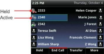 If the phone line has an active call, the call color is dark green. If the phone line has one or more held calls, the call color is dark blue. The number of total calls is shown above the calls.