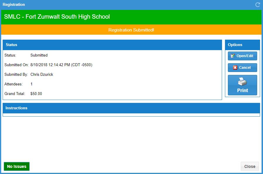 CONFIRMATION OF REGISTRATION Once submitted, a confirmation page