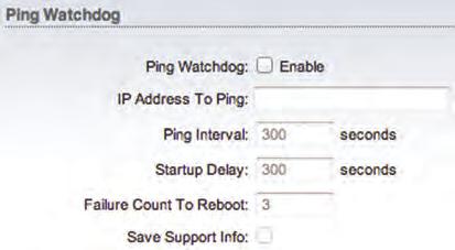 Ping Watchdog Enables use of Ping Watchdog. IP Address To Ping Specify the IP address of the target host to be monitored by Ping Watchdog.