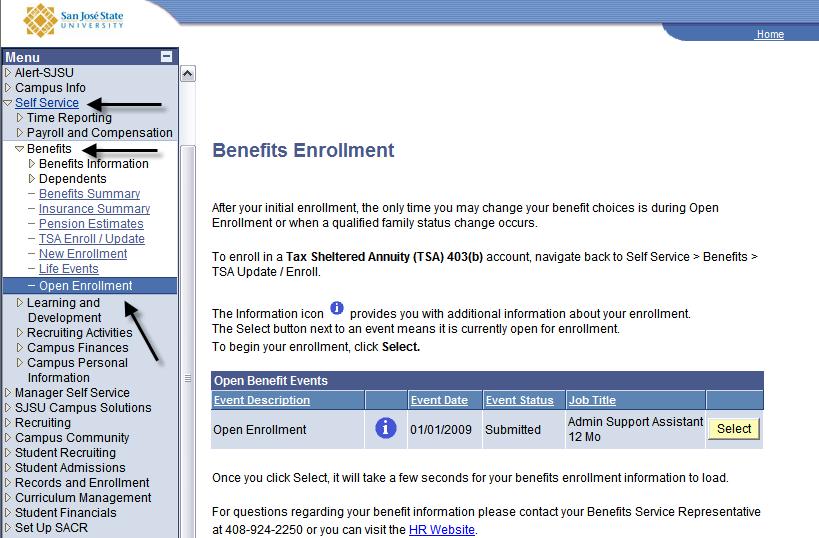General Information The Benefits Enrollment page displays. 1.