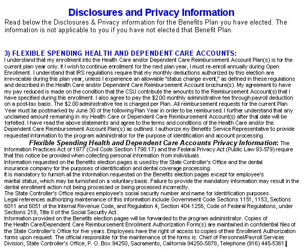 Disclosures and Privacy Notice The hyperlink mentioned in step 15 of the previous page provides legal disclosures and privacy information about various benefits plans such as Health (Medical &