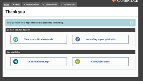 To do so, simply click on Go to the deposit page in the Apollo section of the publication page. Click on the Browse button, select the first file you wish to upload, and then press Upload.