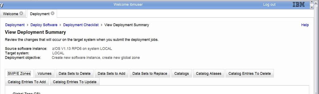 View Deployment Summary Multiple tabs with detailed