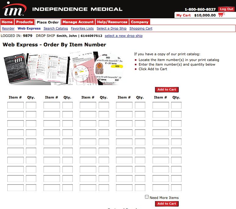 Web Express Web Express allows you to add items to your cart by simply entering the item number and quantity.