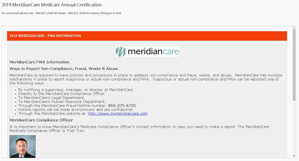 MeridianCare FWA information The next step is reviewing MeridianCare s FWA information.