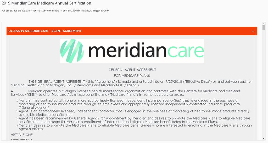 Agent Agreement In this step, please read the MeridianCare Agent