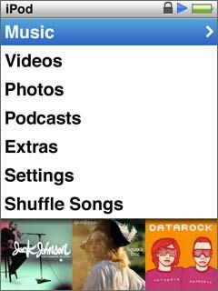 To return to Search (if Search is highlighted in the menu), press the Center button. Using ipod nano Menus When you turn on ipod nano, you see the main menu.
