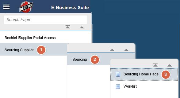 2.5 Accessing Draft Responses 1. Access the Sourcing Home Page through the menu icon, located in the left corner of the page 2.