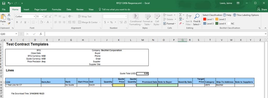 Sourcing Instructions for Suppliers: Reviewing and Responding to Negotiations 4. The Excel file will download onto your computer.