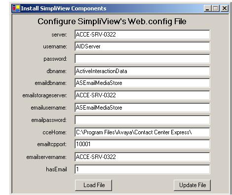 Step Description 5. From the Install SimpliView Components, enter the following values and then click Update File button to continue.
