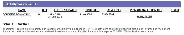 Step 1: Enter the Member ID and the Birth Date using a format of MM/DD/YYYY. The member eligibility will be shown.