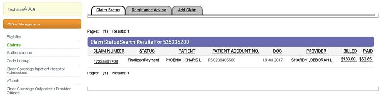 You will see a link for the claim numbers, status, patient