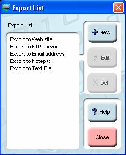Exporting data Export List 8. EXPORTING DATA EXPORT LIST The export list allows you to configure predefined data export options.
