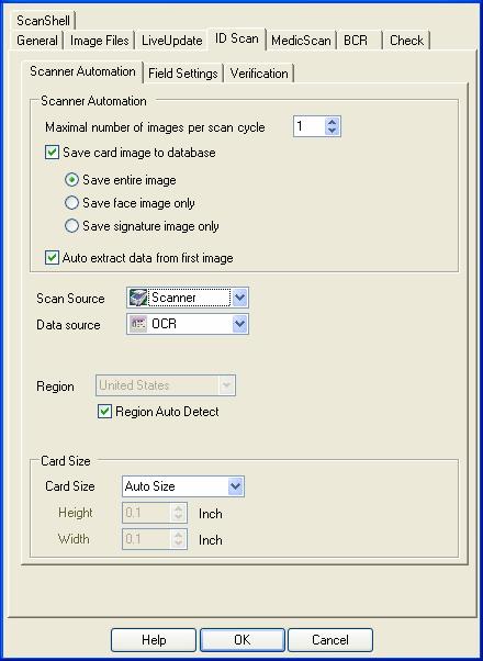 Application Settings idscan IDSCAN This is the setup panel of the idscan module, which scans driver licenses.
