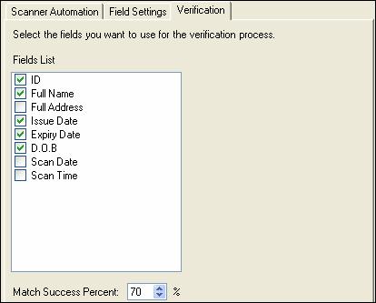 Application Settings idscan VERIFICATION TAB Scanshell.net is capable of verifying ID cards, by comparing data from two different sources on the card.