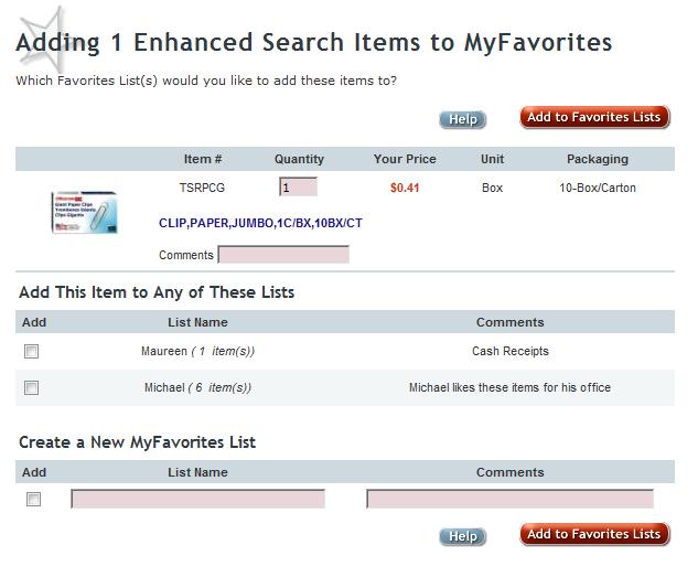 From the resulting page, you may either create a new My Favorites list or,